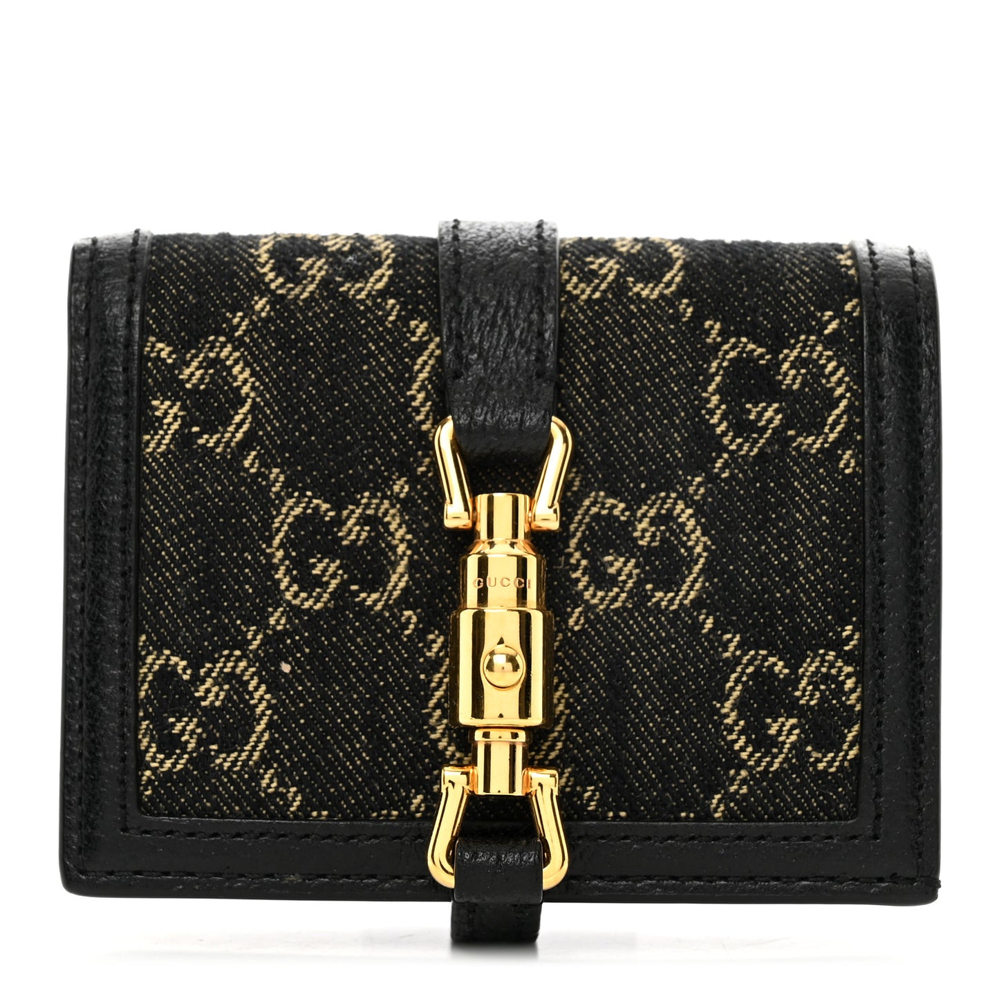 Jacquard Black Denim GG Monogram Textured Dollar Calfskin Jackie 1961 Card Case Black Ivory