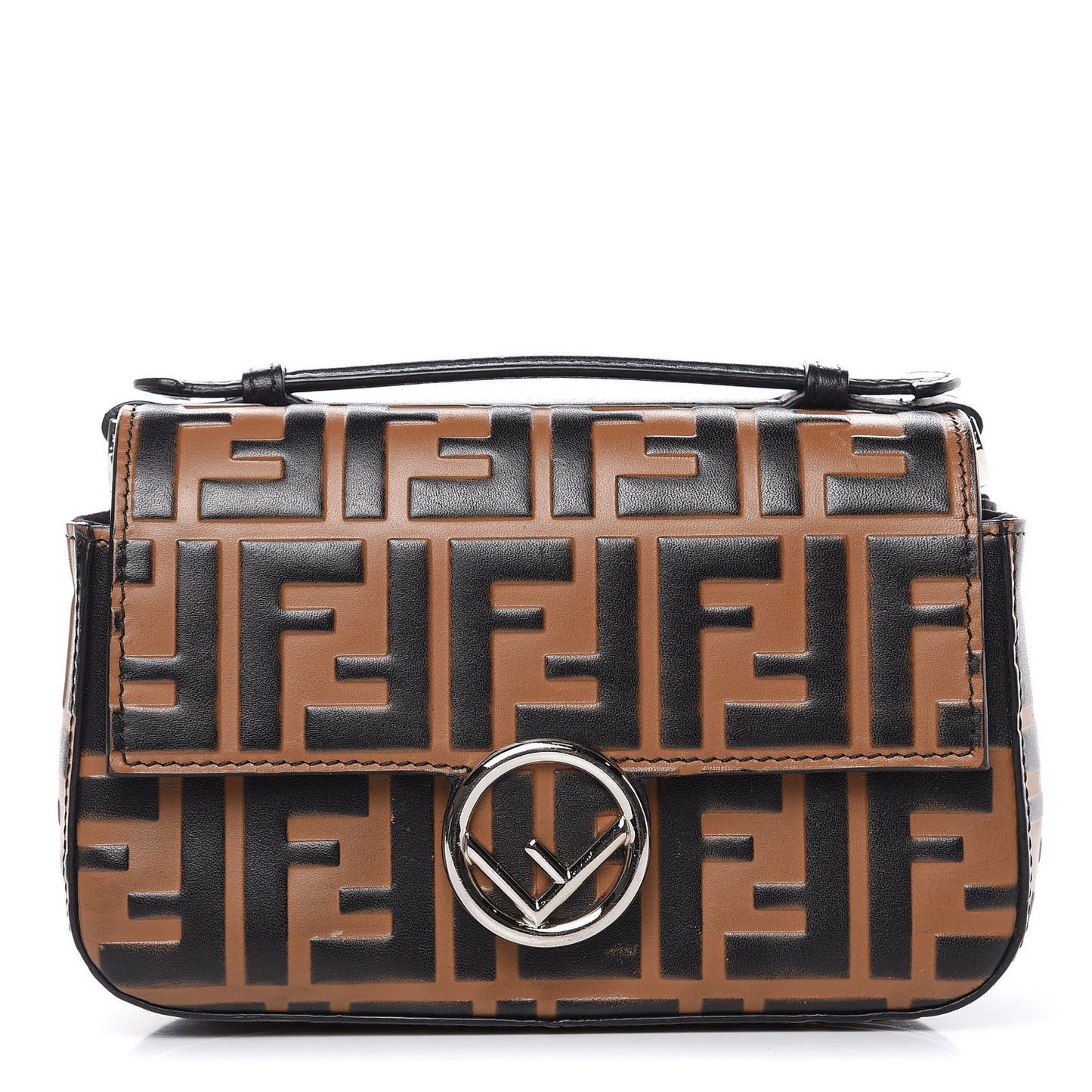 Vitello Dolce F is Fendi FF Embossed Micro Double Baguette Tobacco Black