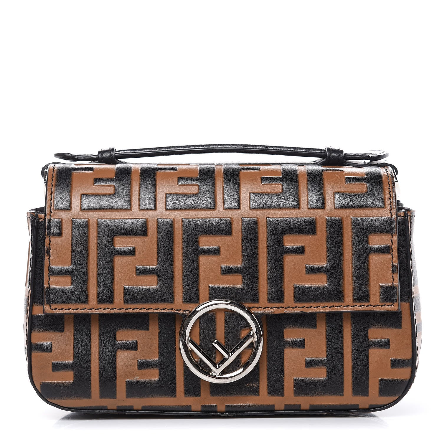 Fendi Vitello Dolce F is Fendi FF Embossed Micro Double Baguette Tobacco Black 1 of 12