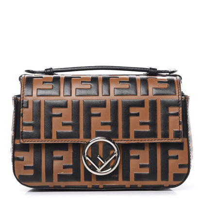 Fendi Vitello Dolce F is Fendi FF Embossed Micro Double Baguette Tobacco Black 1 of 12