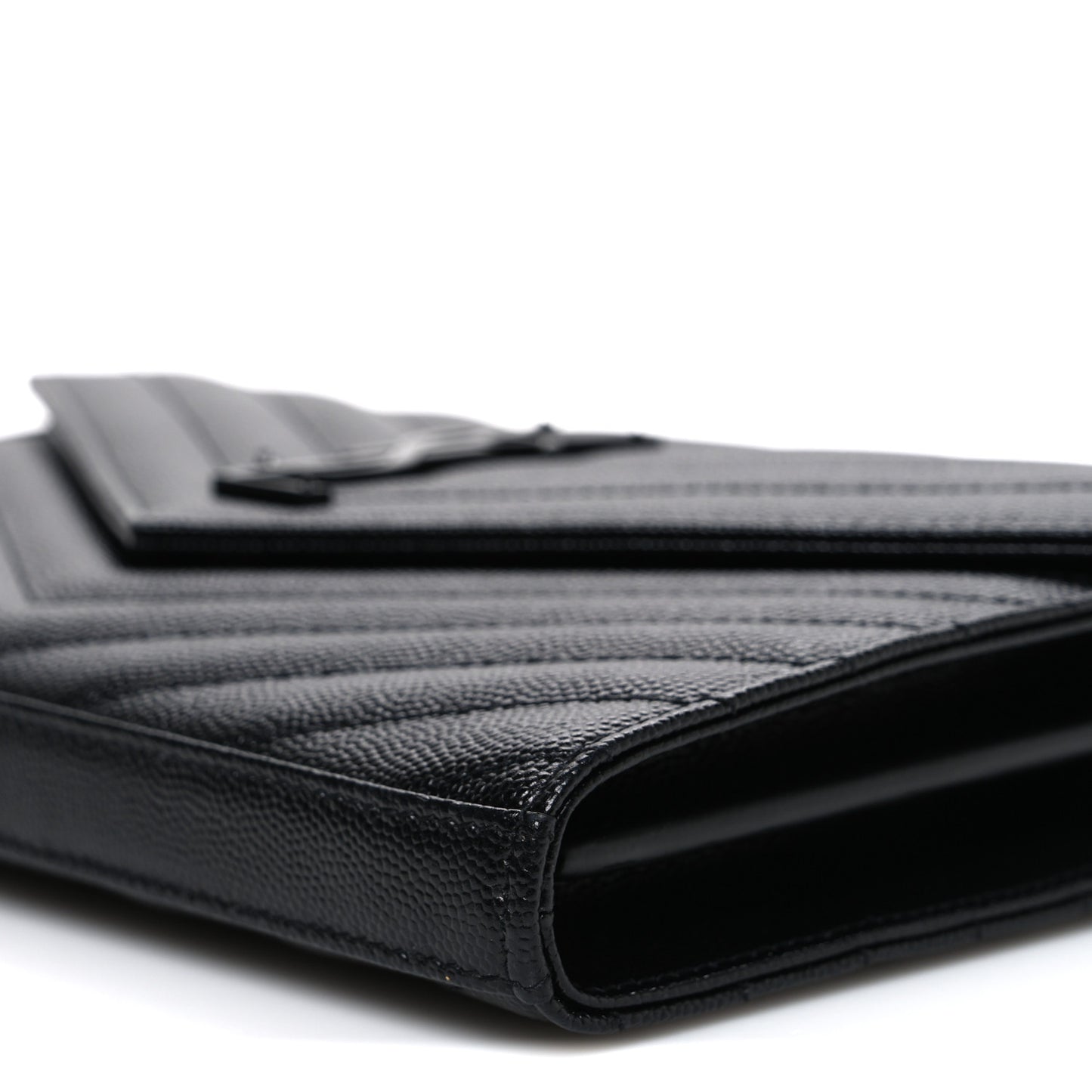 Grain De Poudre Matelasse Chevron Monogram Monochrome Chain Wallet Black