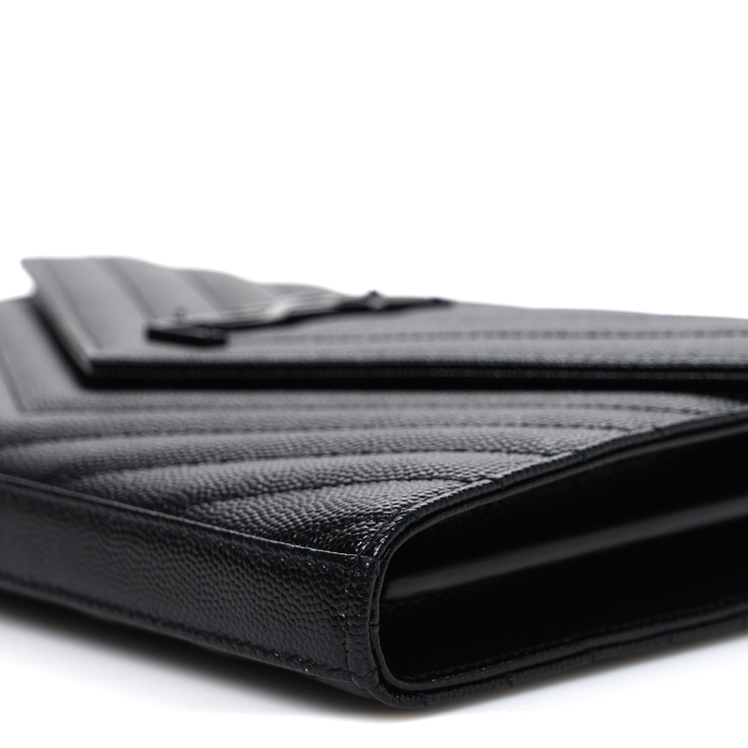 Saint Laurent Grain De Poudre Matelasse Chevron Monogram Monochrome Chain Wallet Black 10 of 10
