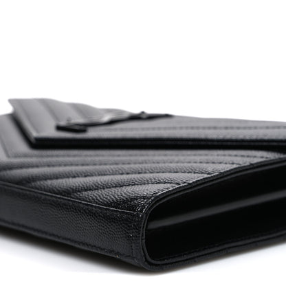 Saint Laurent Grain De Poudre Matelasse Chevron Monogram Monochrome Chain Wallet Black 10 of 10