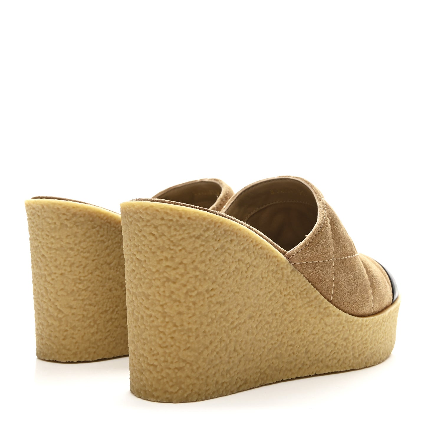 Suede Calfskin Lambskin Quilted CC Mules 37 Beige Black