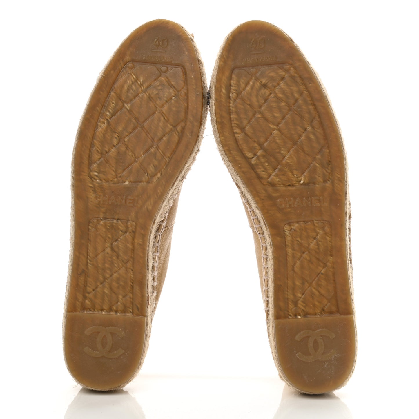 Lambskin CC Camellia Stud Espadrilles 40 Beige Black