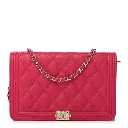 Chanel Caviar Quilted Boy Wallet On Chain WOC Fuchsia 1 of 10