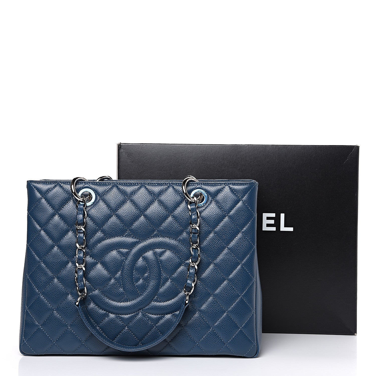 Chanel Caviar Quilted Grand Shopping Tote GST Navy Blue 10 of 10