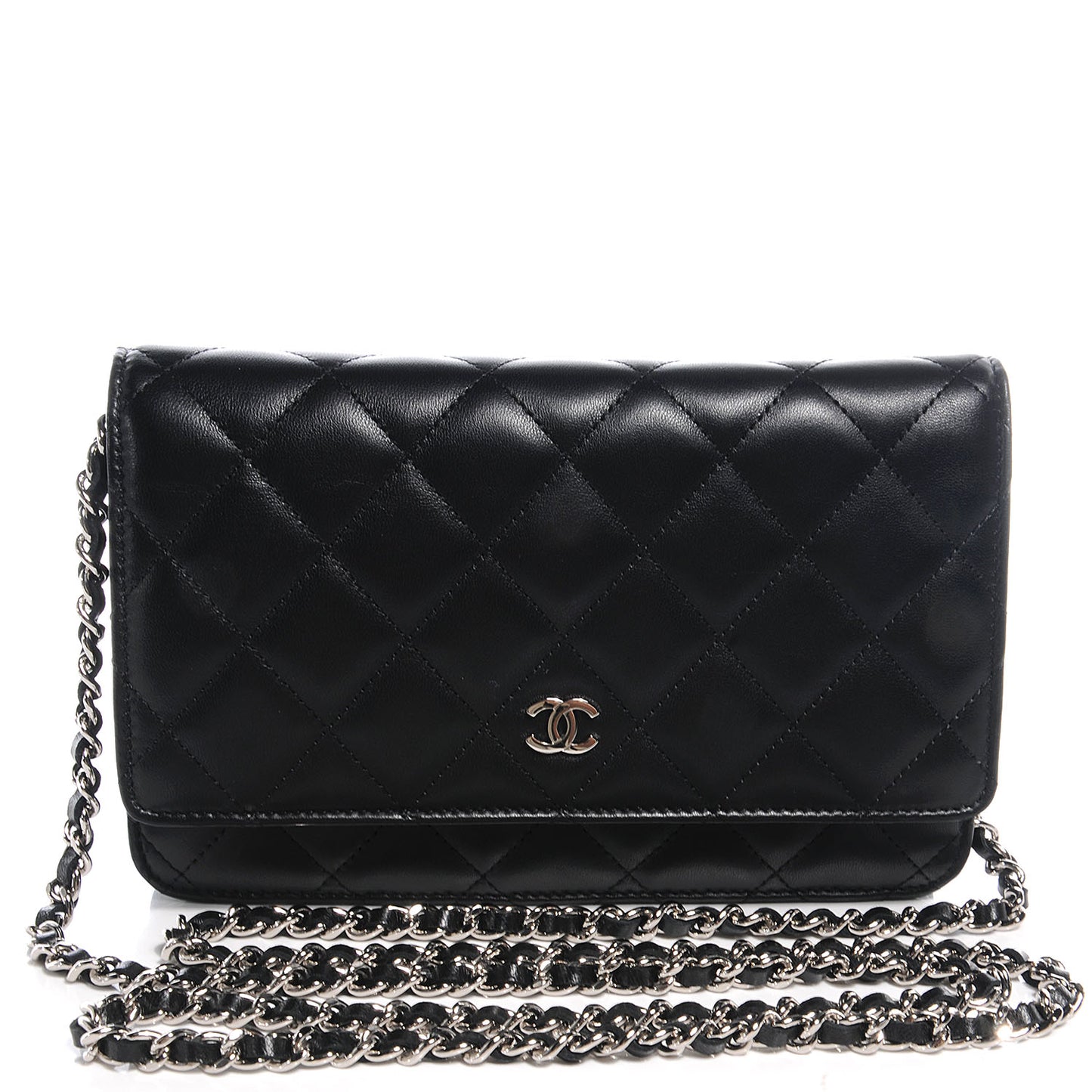 Lambskin Quilted Wallet On Chain WOC Black