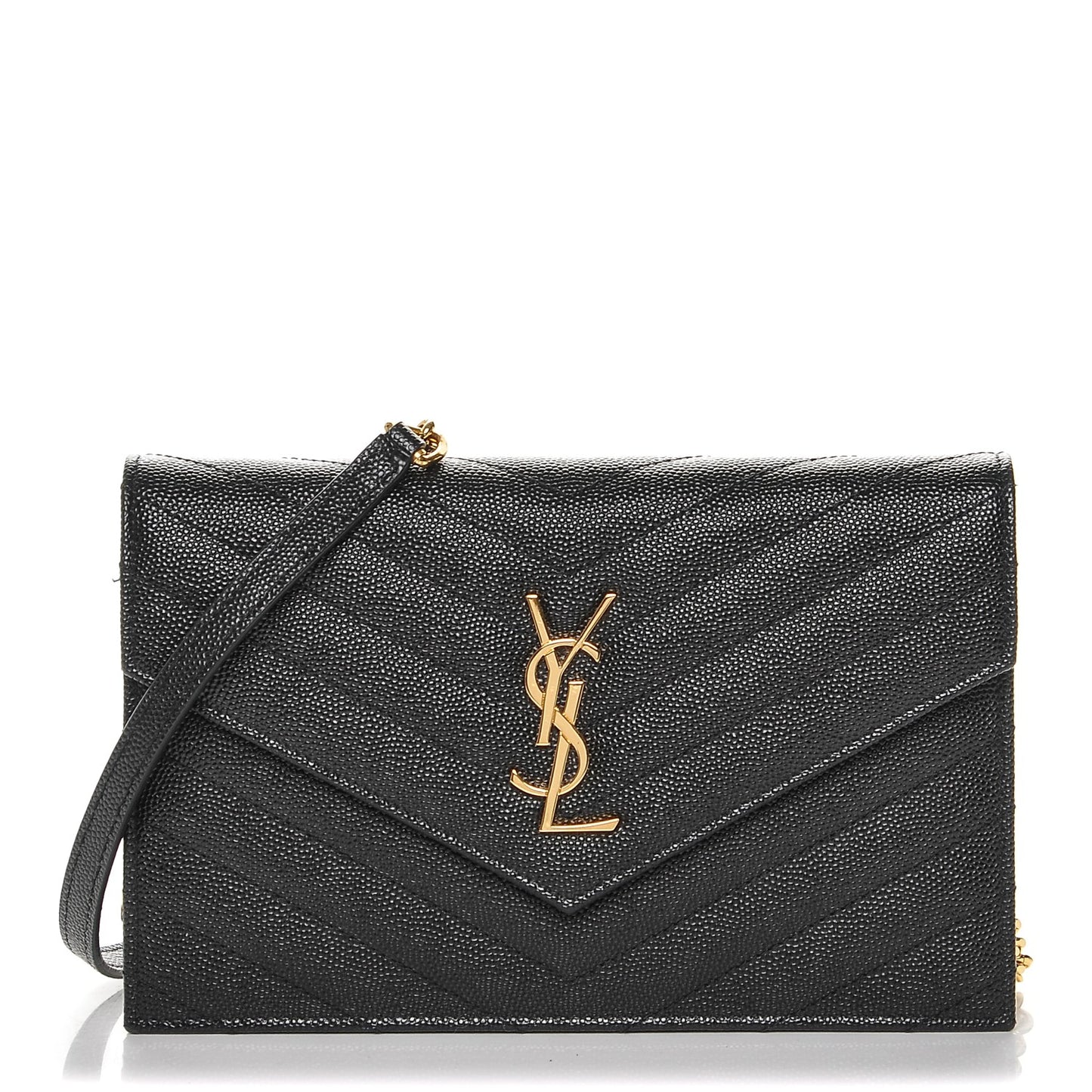 Grain De Poudre Matelasse Chevron Monogram Envelope Chain Wallet Black