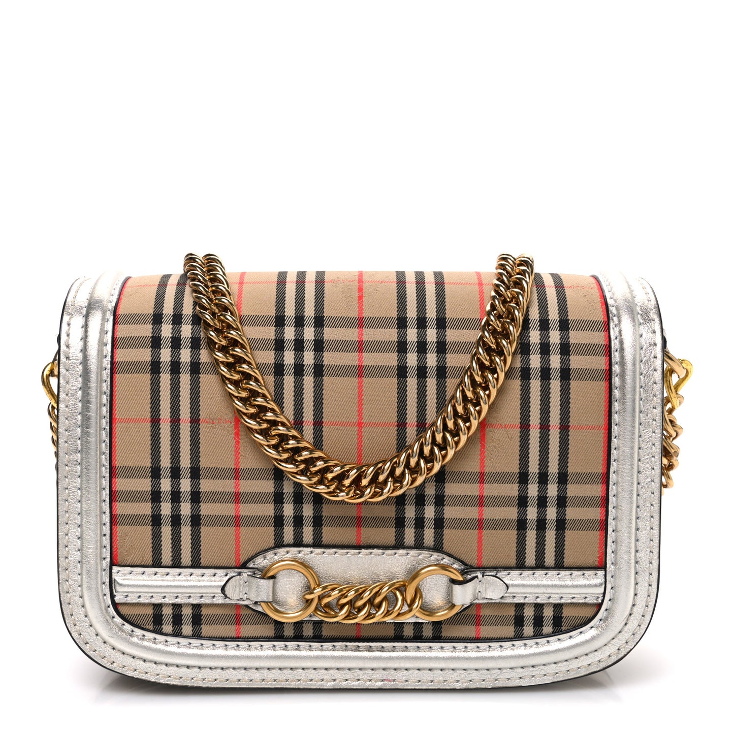 Smooth Calfskin 1983 Knight Check Link Shoulder Bag Silver