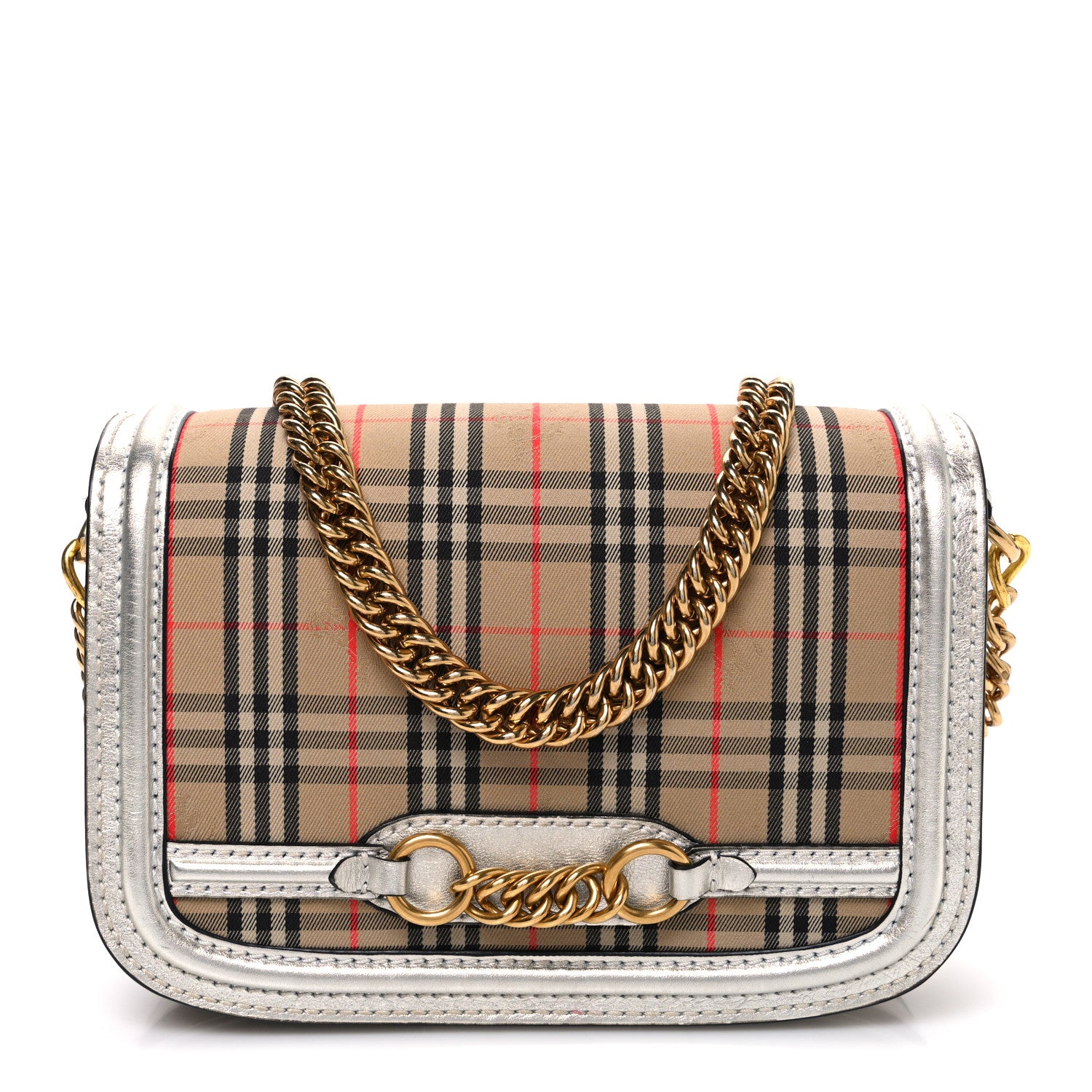 Burberry Smooth Calfskin 1983 Knight Check Link Shoulder Bag Silver 1 of 10