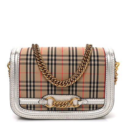 Burberry Smooth Calfskin 1983 Knight Check Link Shoulder Bag Silver 1 of 10
