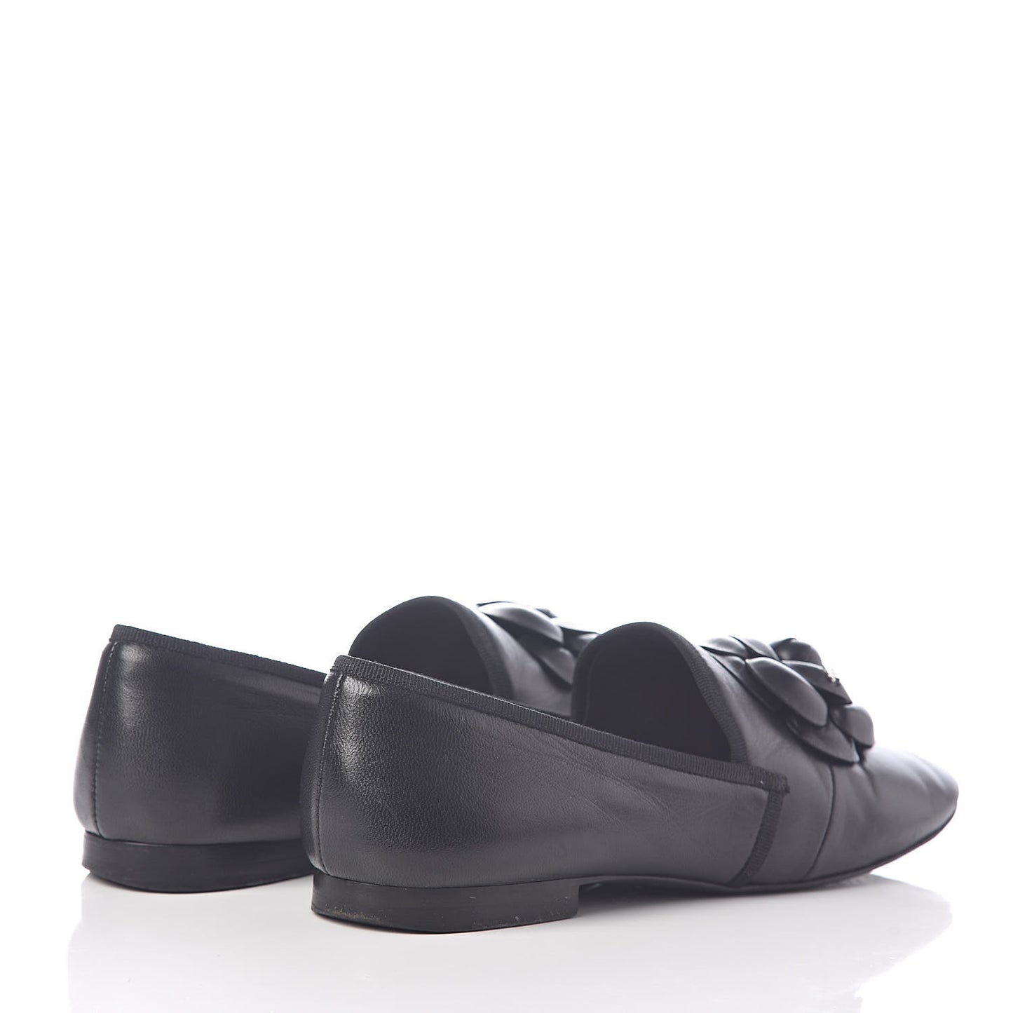 Lambskin Camellia Moccasin Flats 36.5 Black