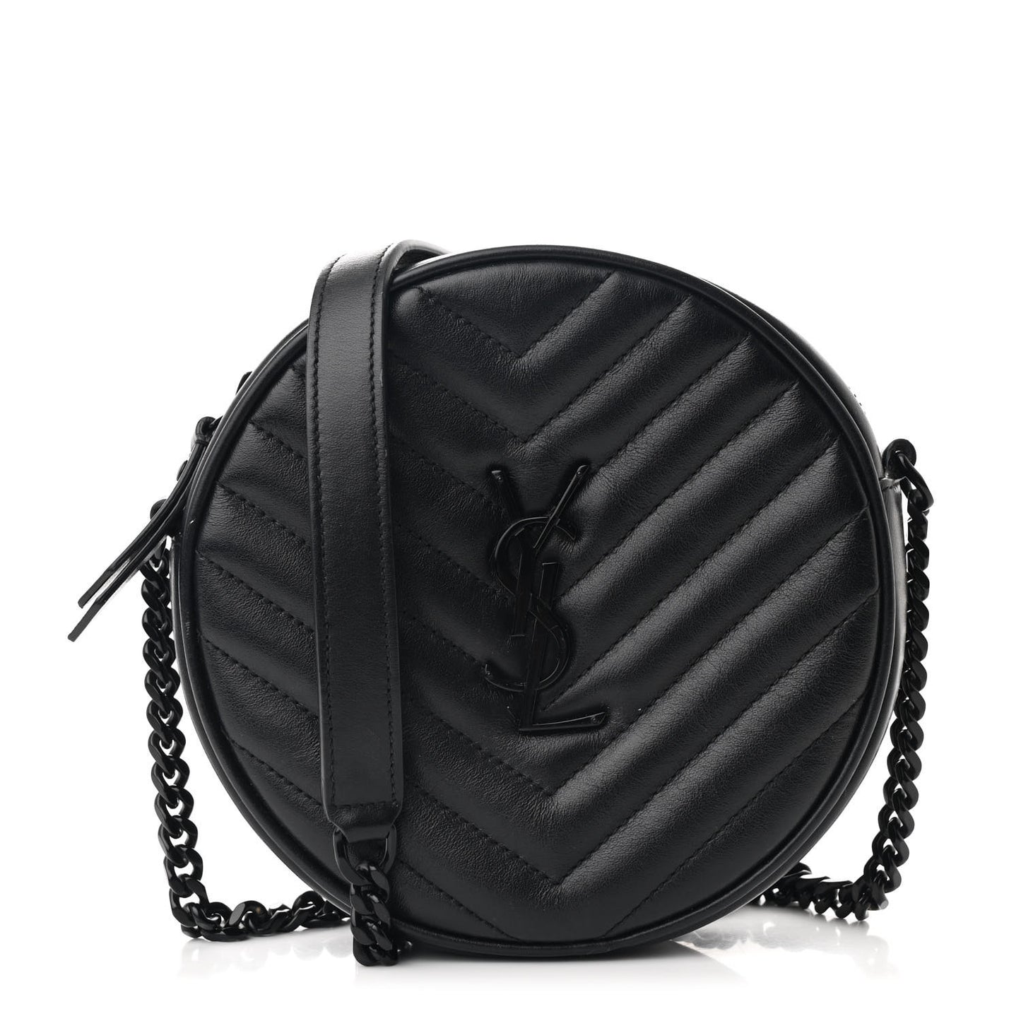 Calfskin Matelasse Chevron Round Vinyle Camera Bag Black