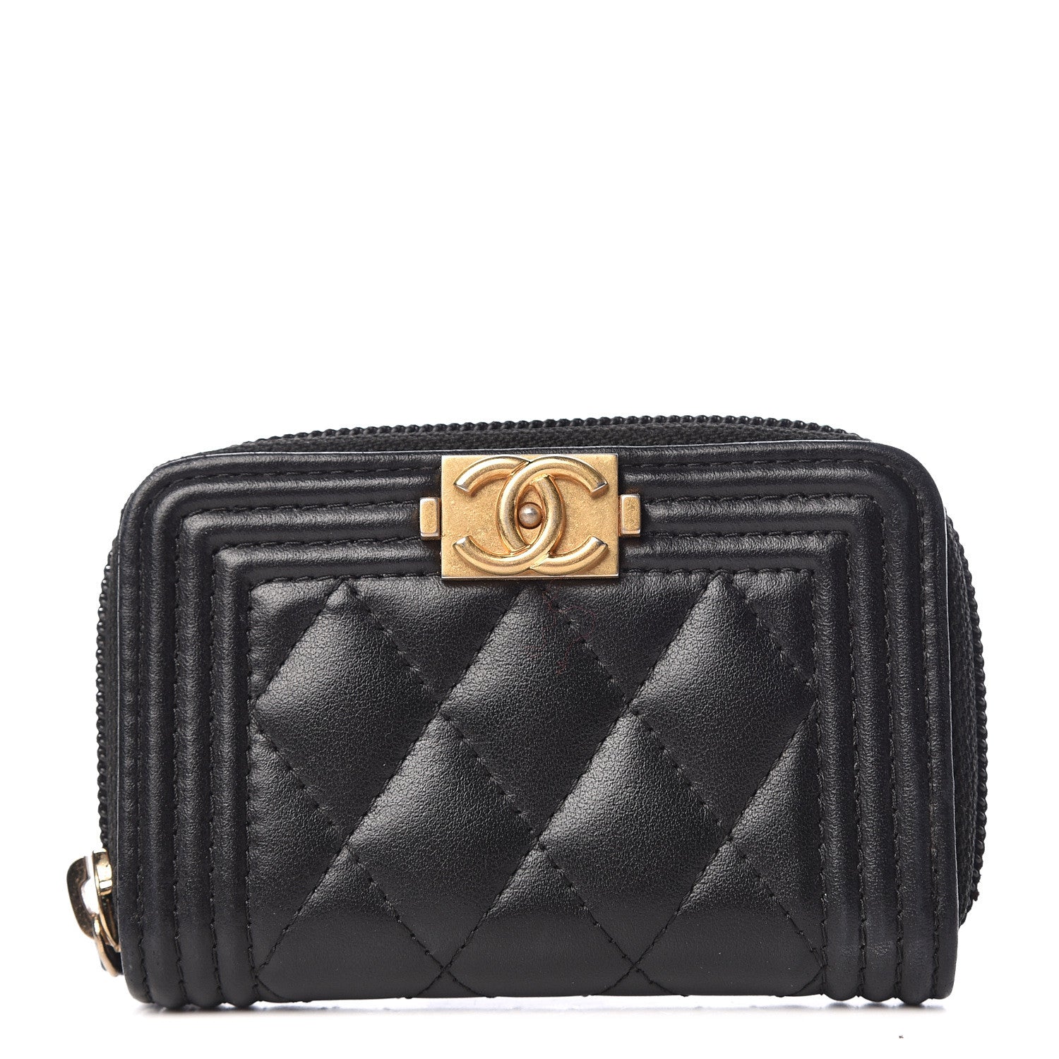 Chanel Lambskin Quilted Zip Around Boy Coin Purse Wallet Black 1 of 8