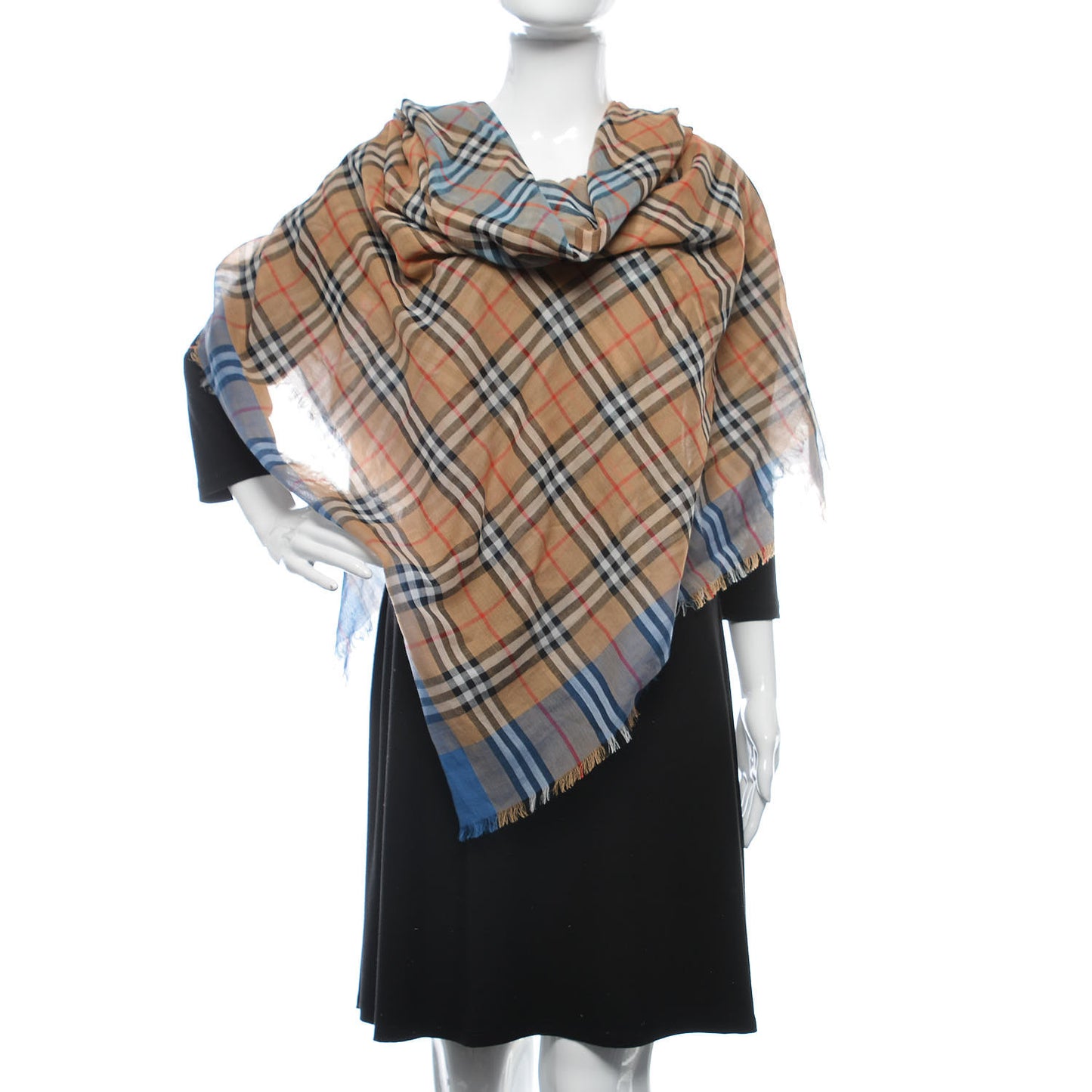 Cotton Vintage Check Two Tone Lightweight Scarf Azure Blue