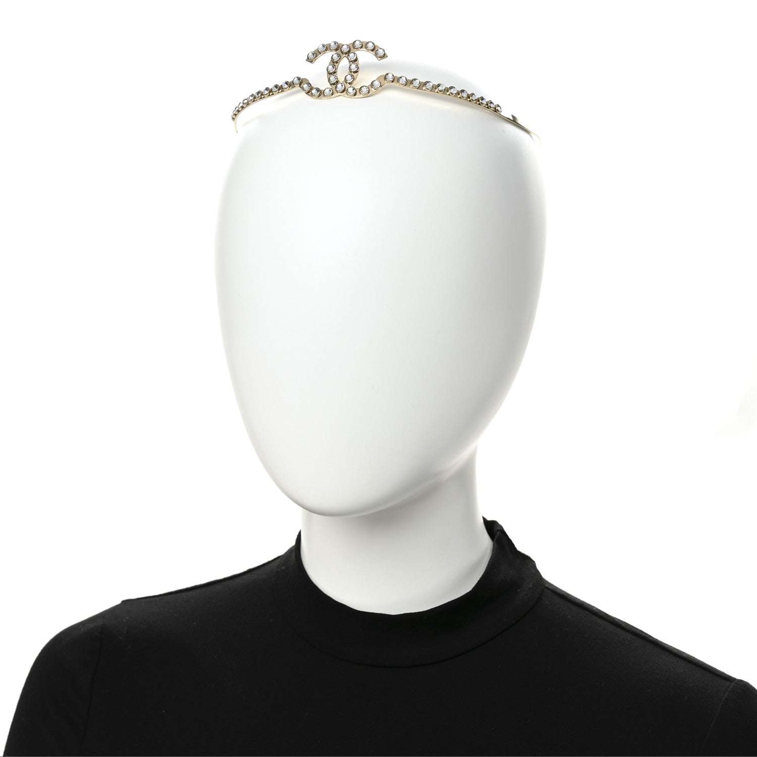 Chanel Metal Crystal CC Headband Light Gold 2 of 5