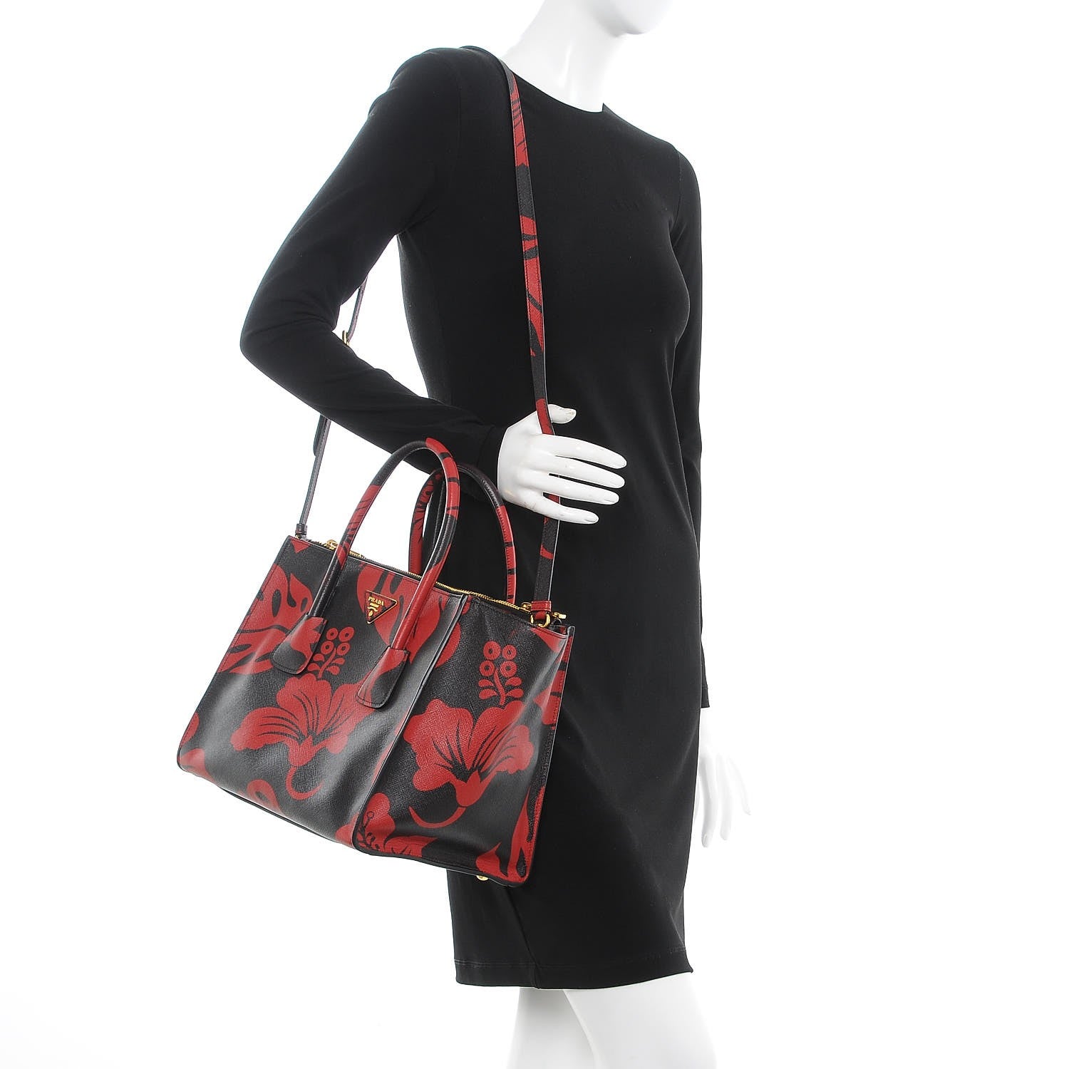 Prada Saffiano Hibiscus Print Twin Pocket Tote Rosso 2 of 8