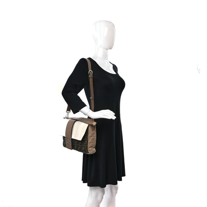 Fendi Fabric Jacquard Canvas Vitello Grace Pequin FF 1974 Large Convertible Baguette Tobacco Moro Grezzo Sand 2 of 9