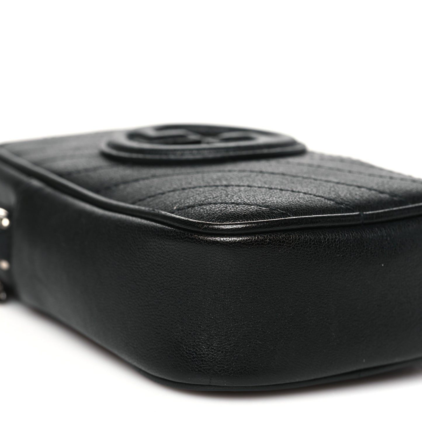 Sakai Be Green Calfskin Diagonal Stitched Mini Blondie Vertical Shoulder Bag Black