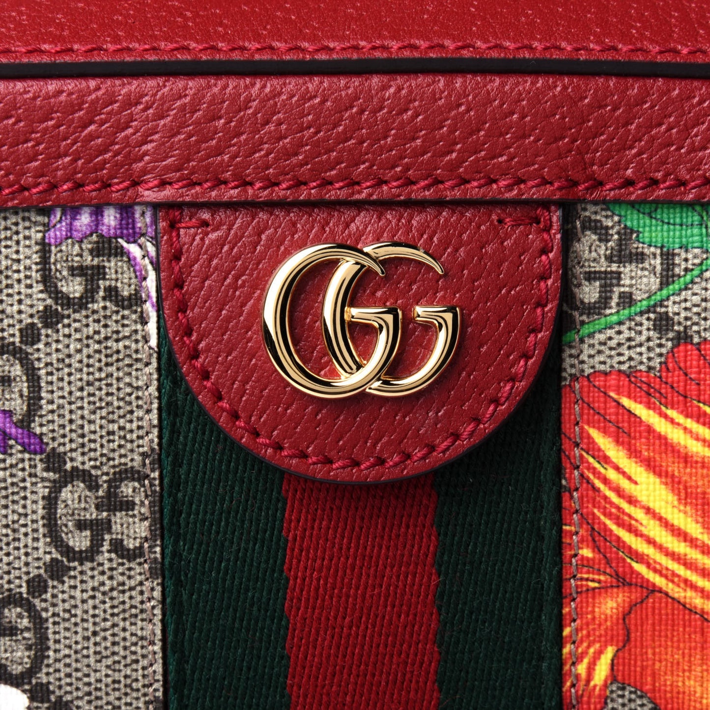 GG Supreme Monogram Flora Web Small Ophidia Top Handle Shoulder Bag Hibiscus Red