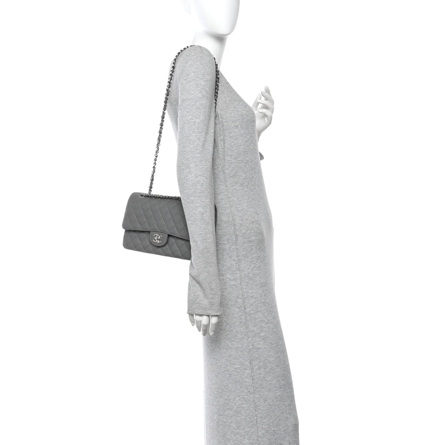 Chanel Caviar Quilted Medium Double Flap Grey 2 of 10