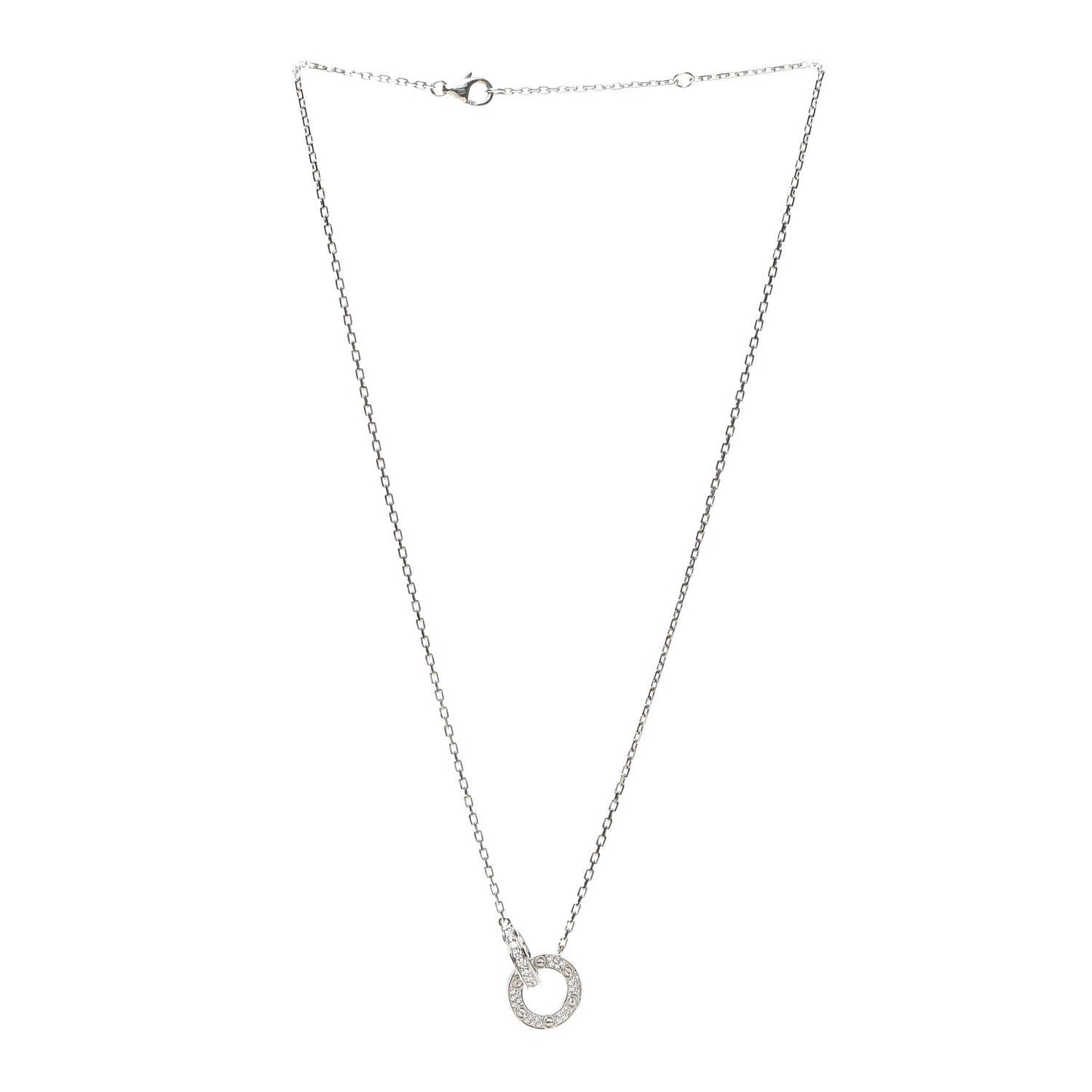 18K White Gold Diamond Interlocking LOVE Paved Necklace