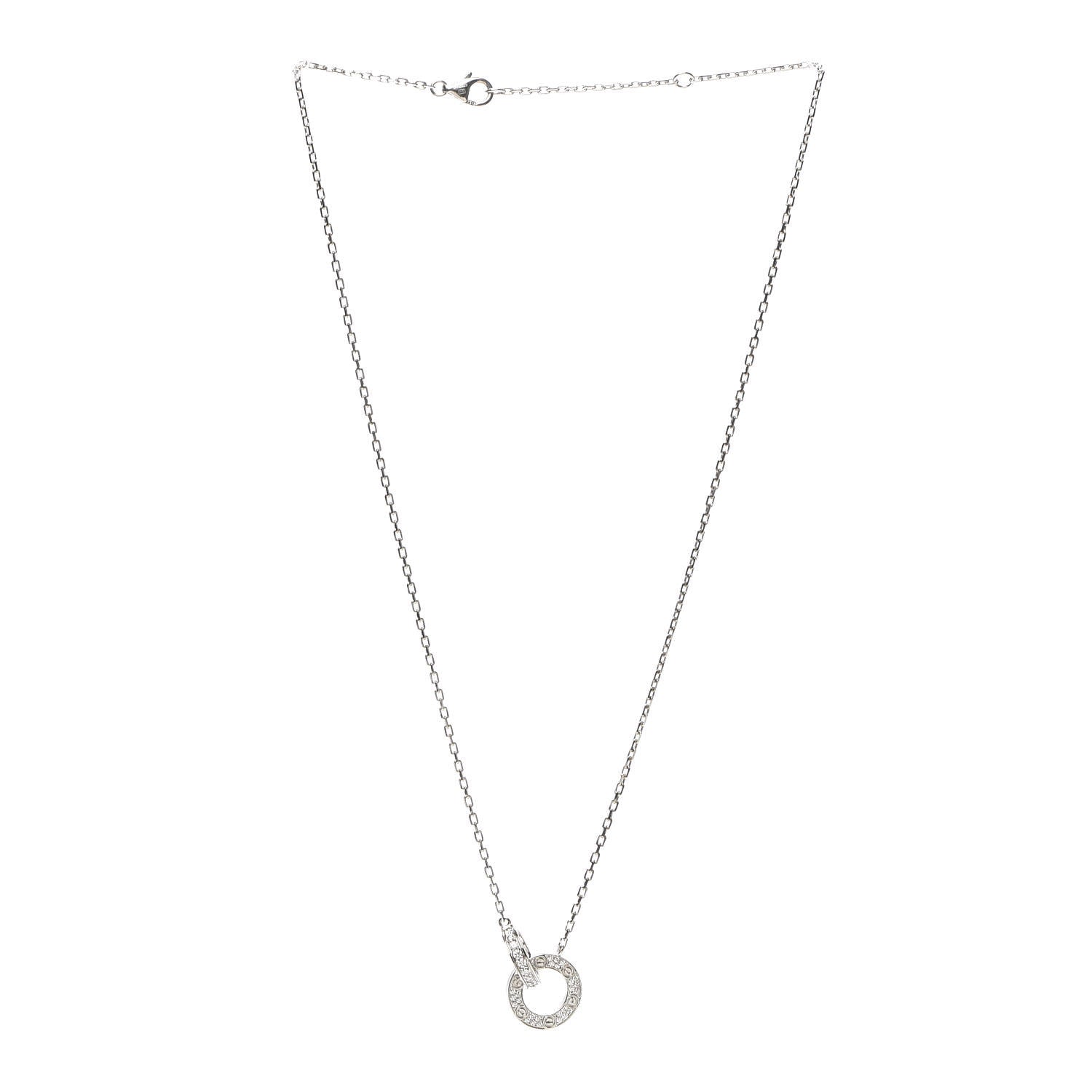 Cartier 18K White Gold Diamond Interlocking LOVE Paved Necklace 3 of 7
