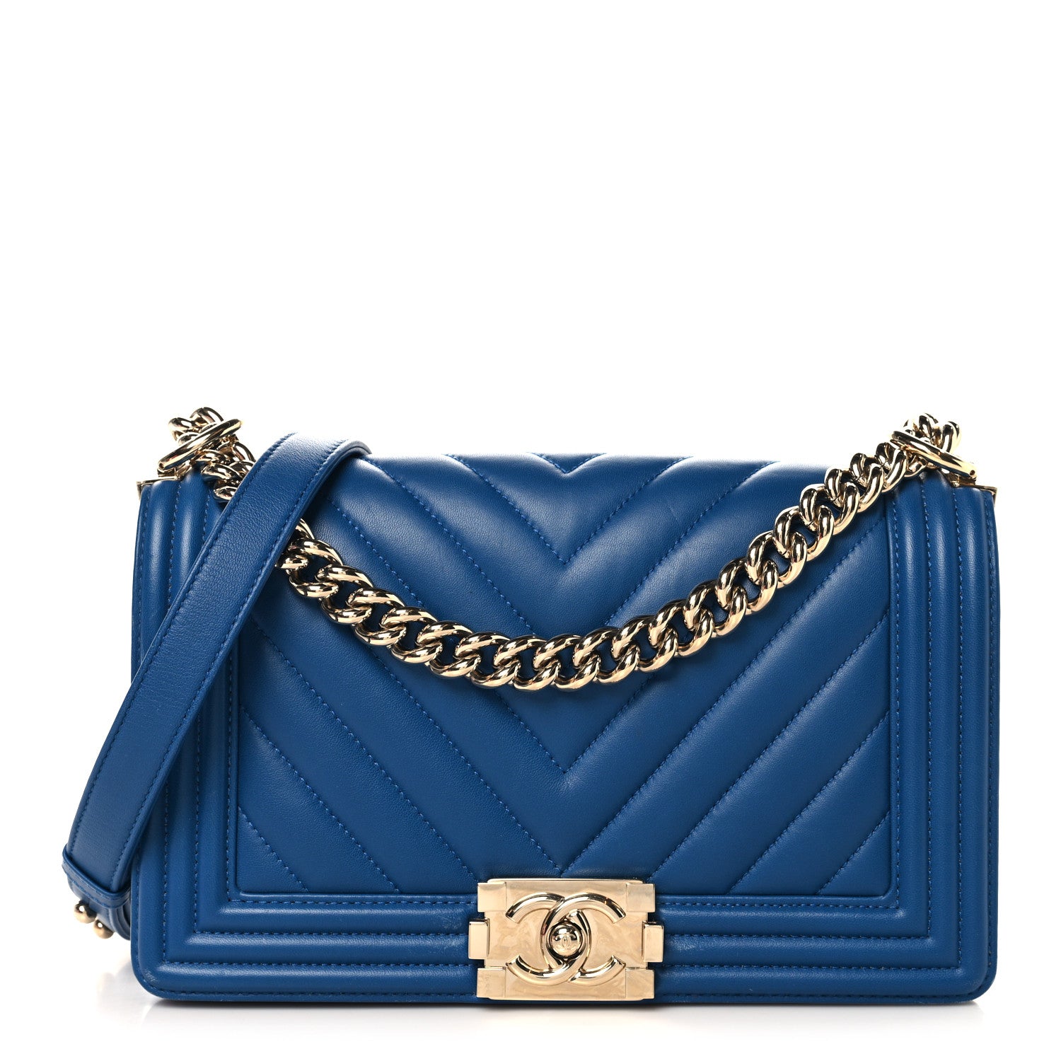 Chanel Lambskin Chevron Quilted Medium Boy Flap Blue 1 of 12
