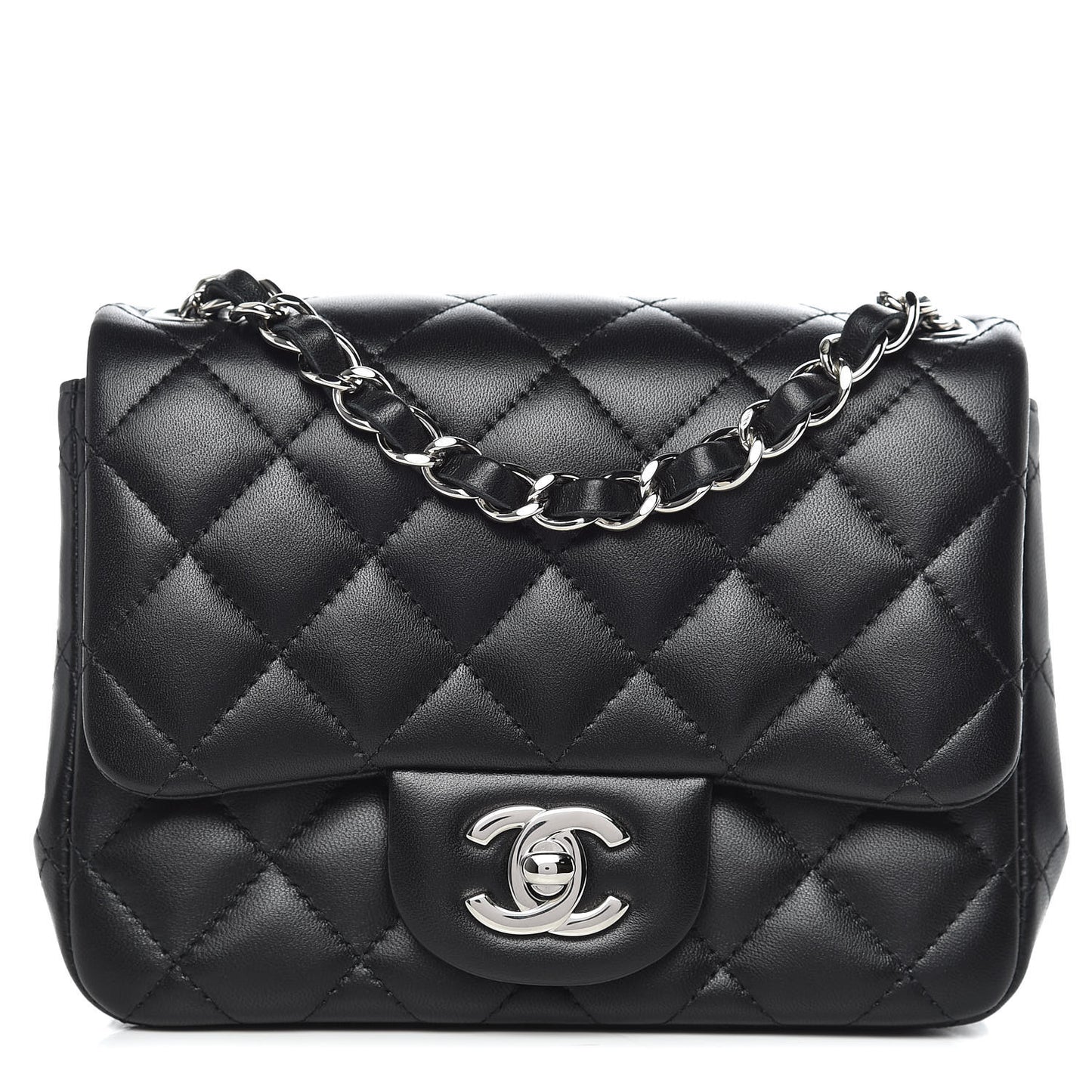 Lambskin Quilted Mini Square Flap Black