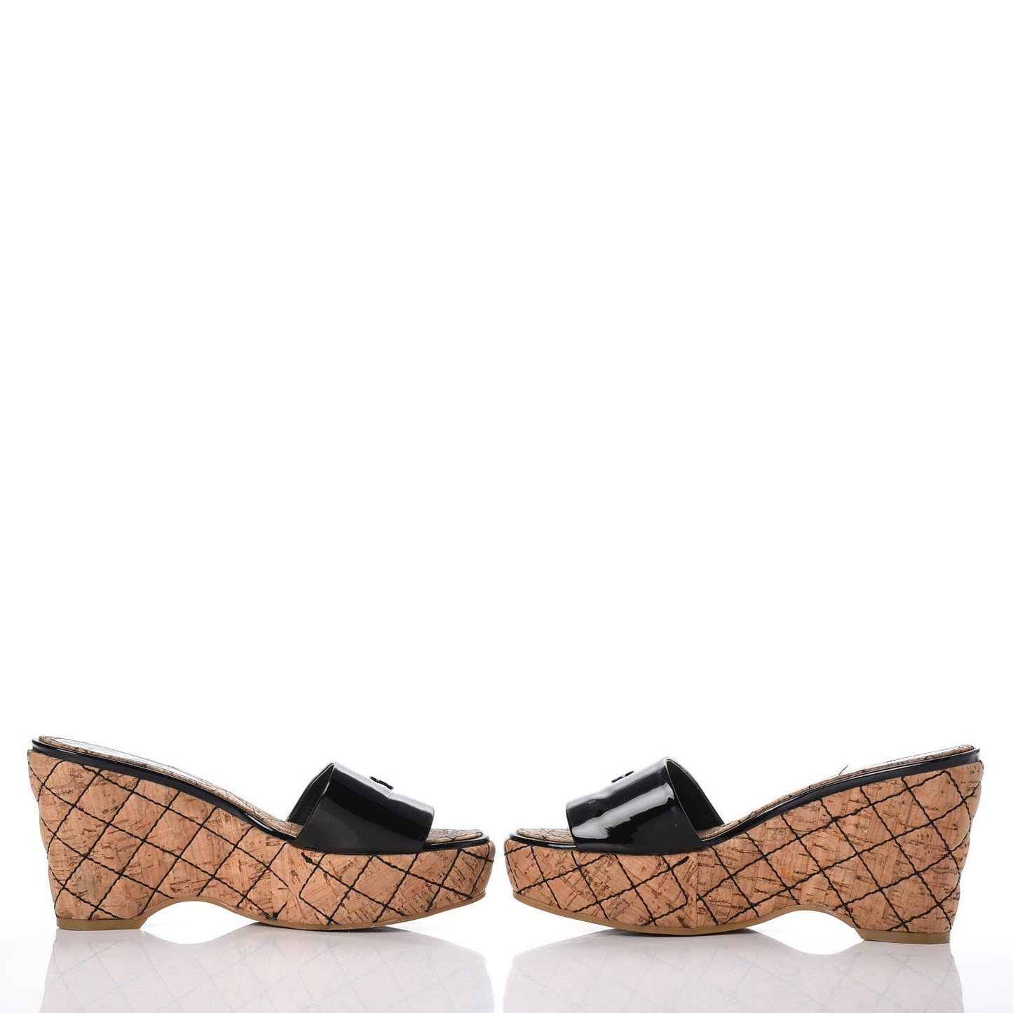 Patent Cork Quilted CC Wedge Mule Sandals 38 Black