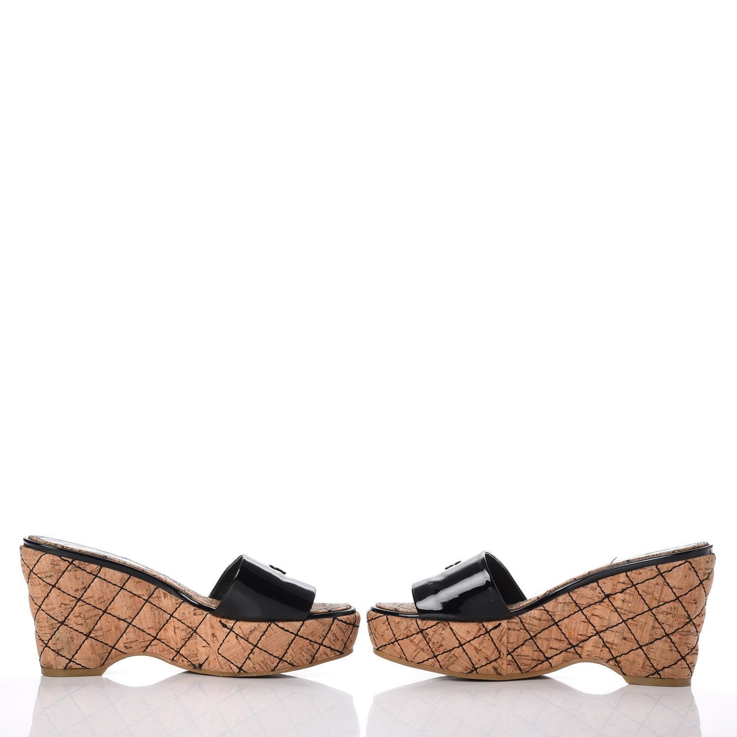 Chanel Patent Cork Quilted CC Wedge Mule Sandals 38 Black 6 of 21