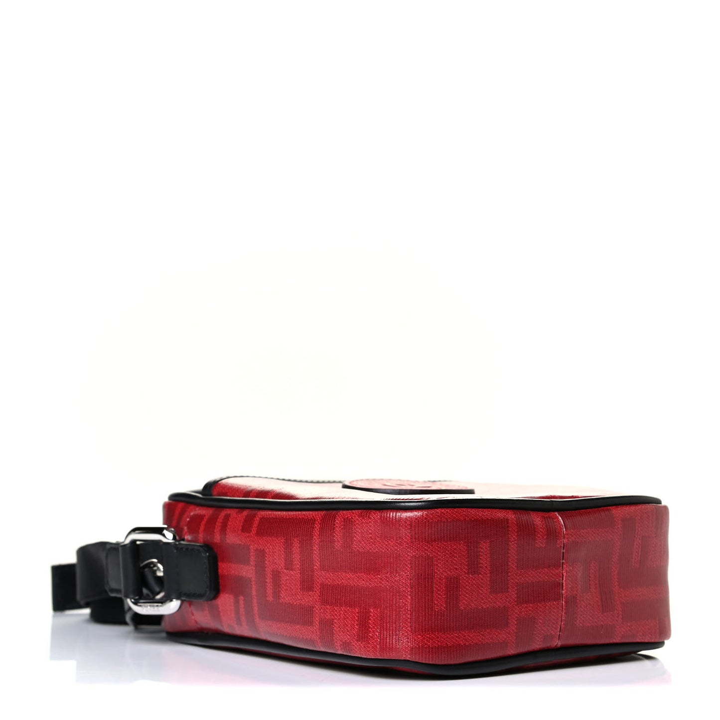 Glazed Fabric Vitello Century FF 1974 Stamp Patch Small Crossbody Messenger Rosso Black