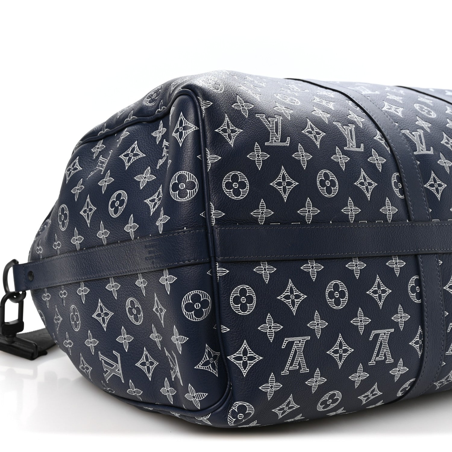 Louis Vuitton Calfskin Shadow Monogram Keepall Bandouliere 50 Ink Blue White 8 of 9