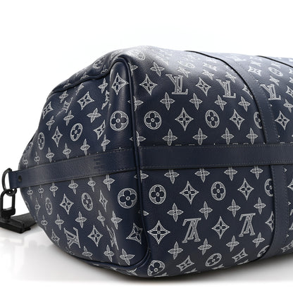 Louis Vuitton Calfskin Shadow Monogram Keepall Bandouliere 50 Ink Blue White 8 of 9