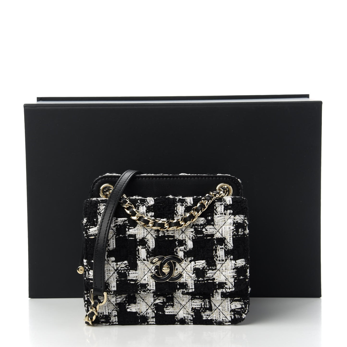 Tweed Lambskin Quilted Flap Black Ecru White