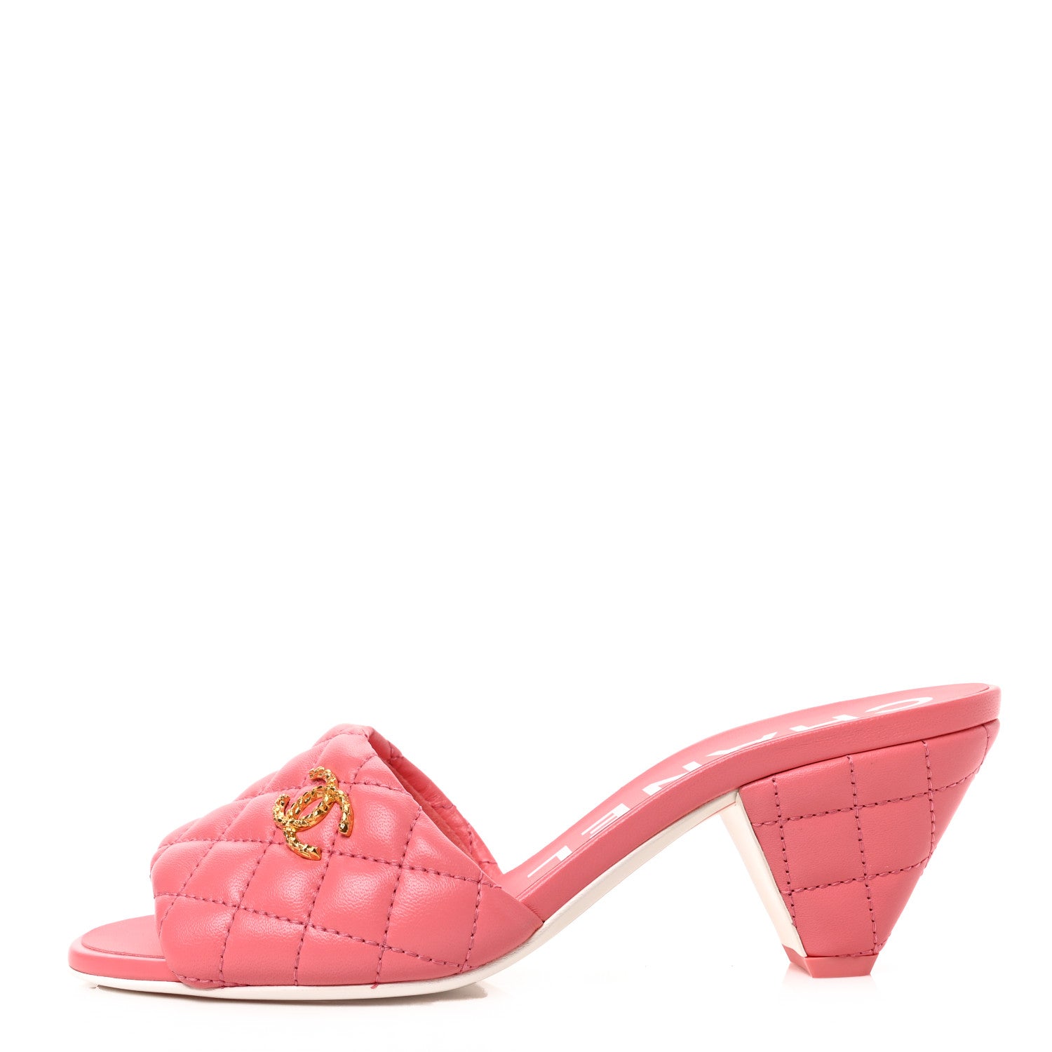 Chanel Lambskin Quilted Textured CC Mules 37.5 Pink 1 of 9
