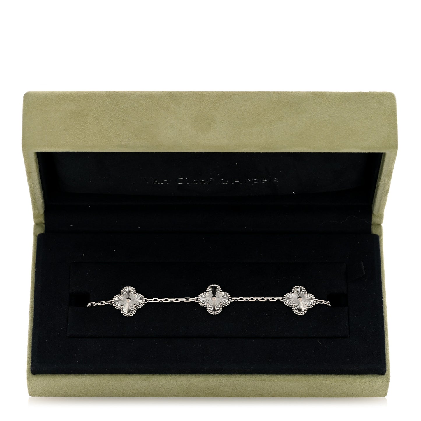18K White Gold 5 Motifs Guilloche Vintage Alhambra Bracelet