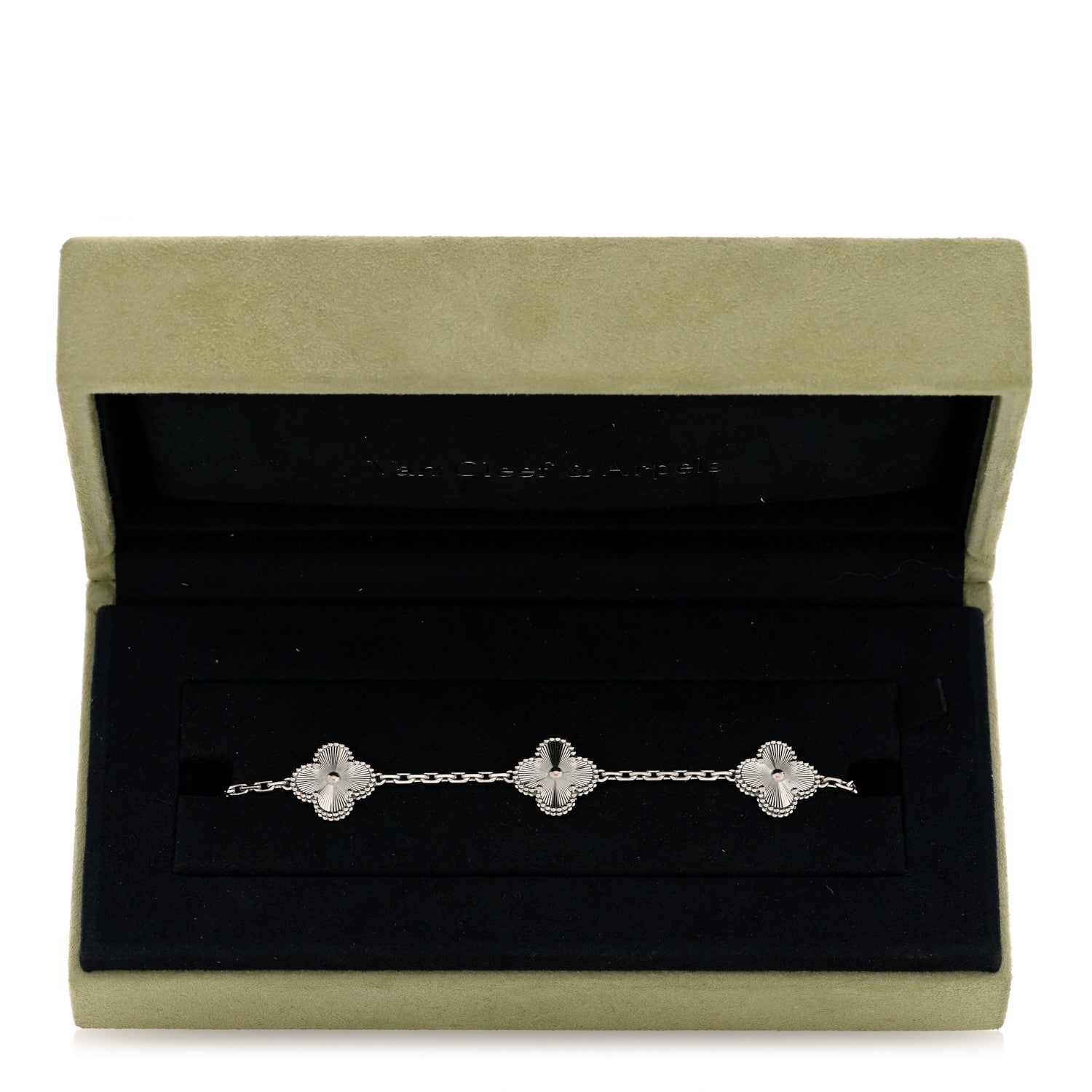 Van Cleef & Arpels 18K White Gold 5 Motifs Guilloche Vintage Alhambra Bracelet 4 of 4