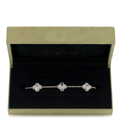 Van Cleef & Arpels 18K White Gold 5 Motifs Guilloche Vintage Alhambra Bracelet 4 of 4