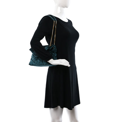 Saint Laurent Crushed Velvet Quilted Small Loulou Puffer Monogram Chain Satchel Emerald Vert 2 of 10
