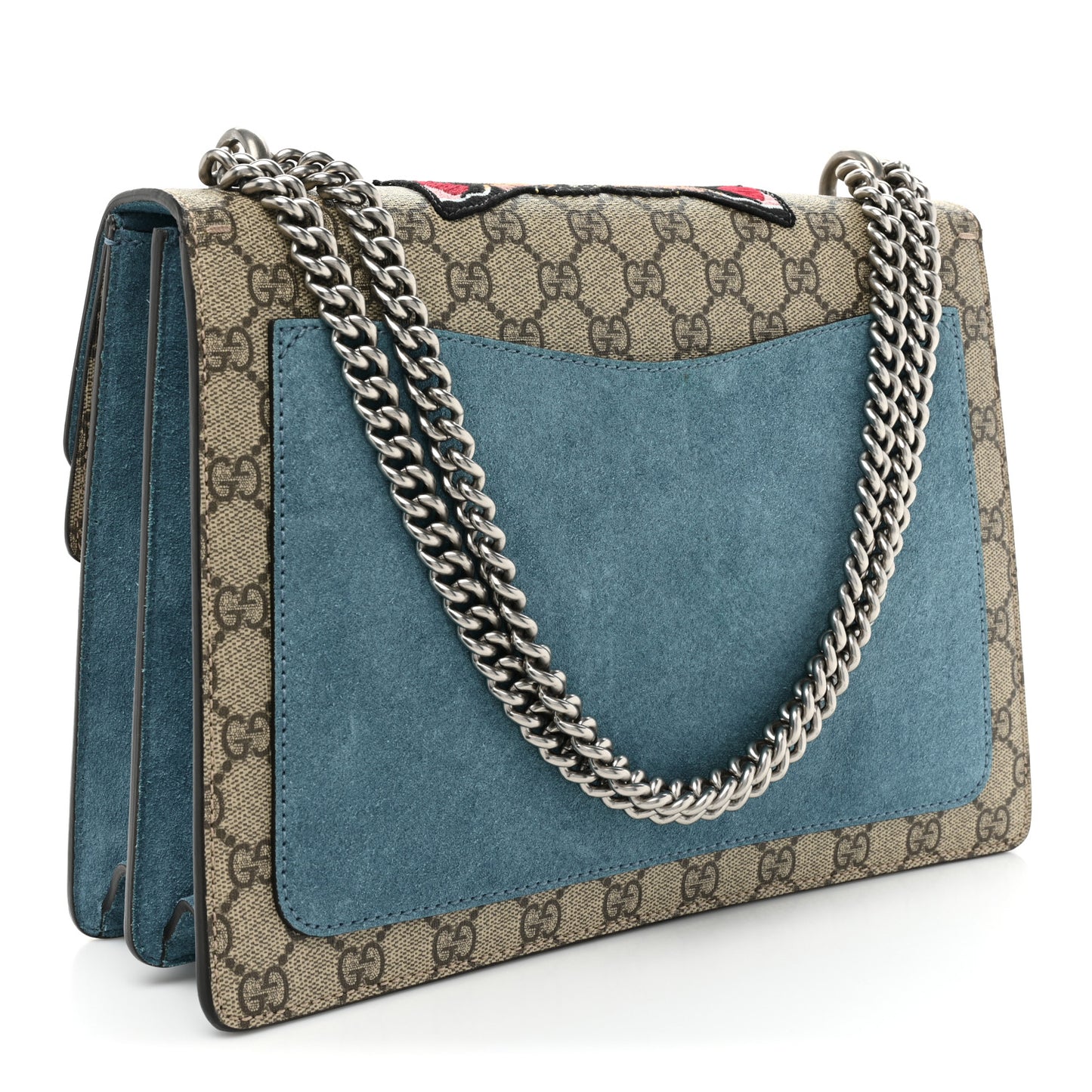 GG Supreme Monogram Angry Cat Embroidered Medium Dionysus Shoulder Bag Beige Ultramarine