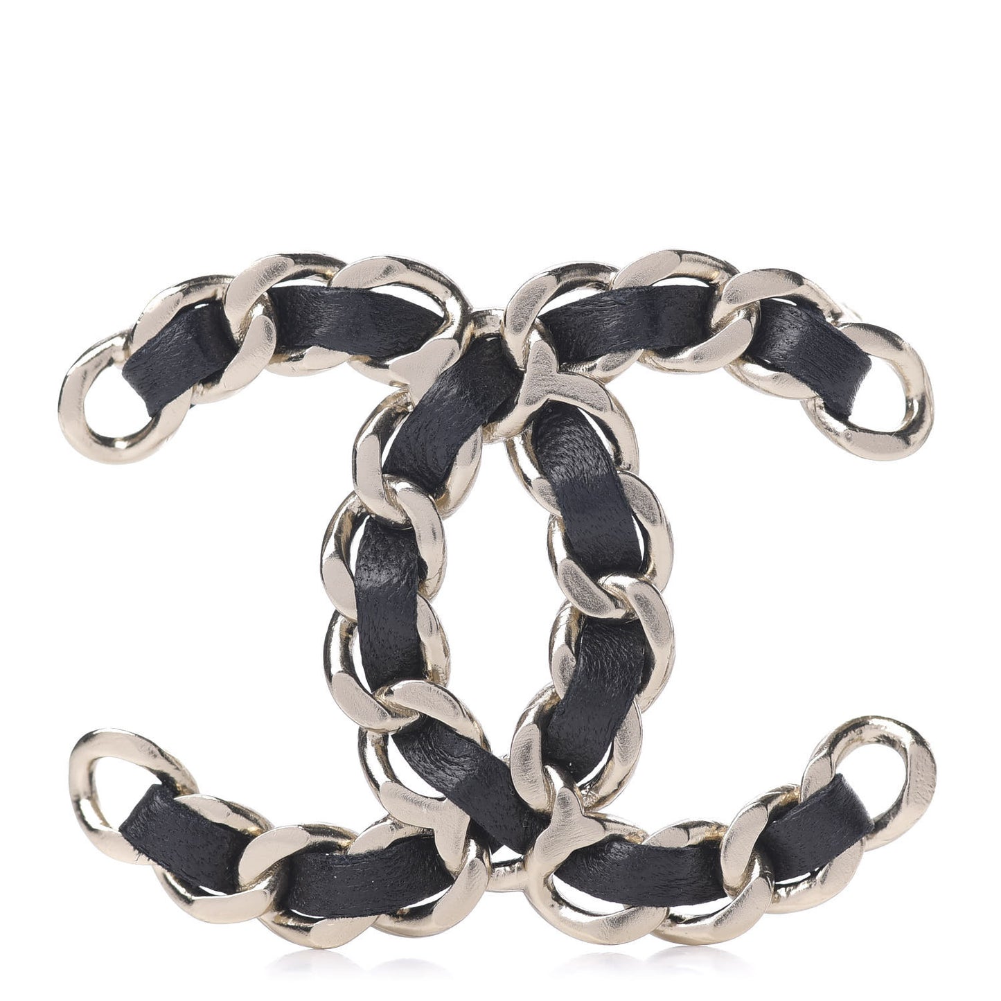 Lambskin Chain CC Brooch Black Gold