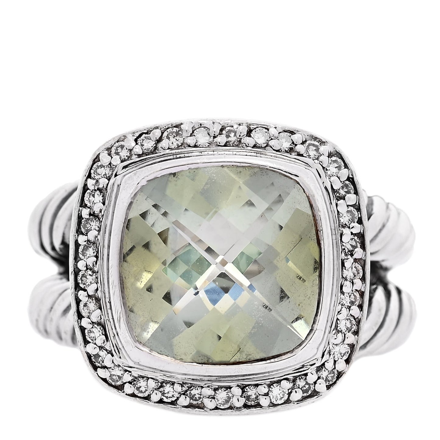 Sterling Silver Diamond Prasiolite 11mm Albion Ring 54 6.75