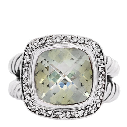 David Yurman Sterling Silver Diamond Prasiolite 11mm Albion Ring 54 6.75 1 of 6