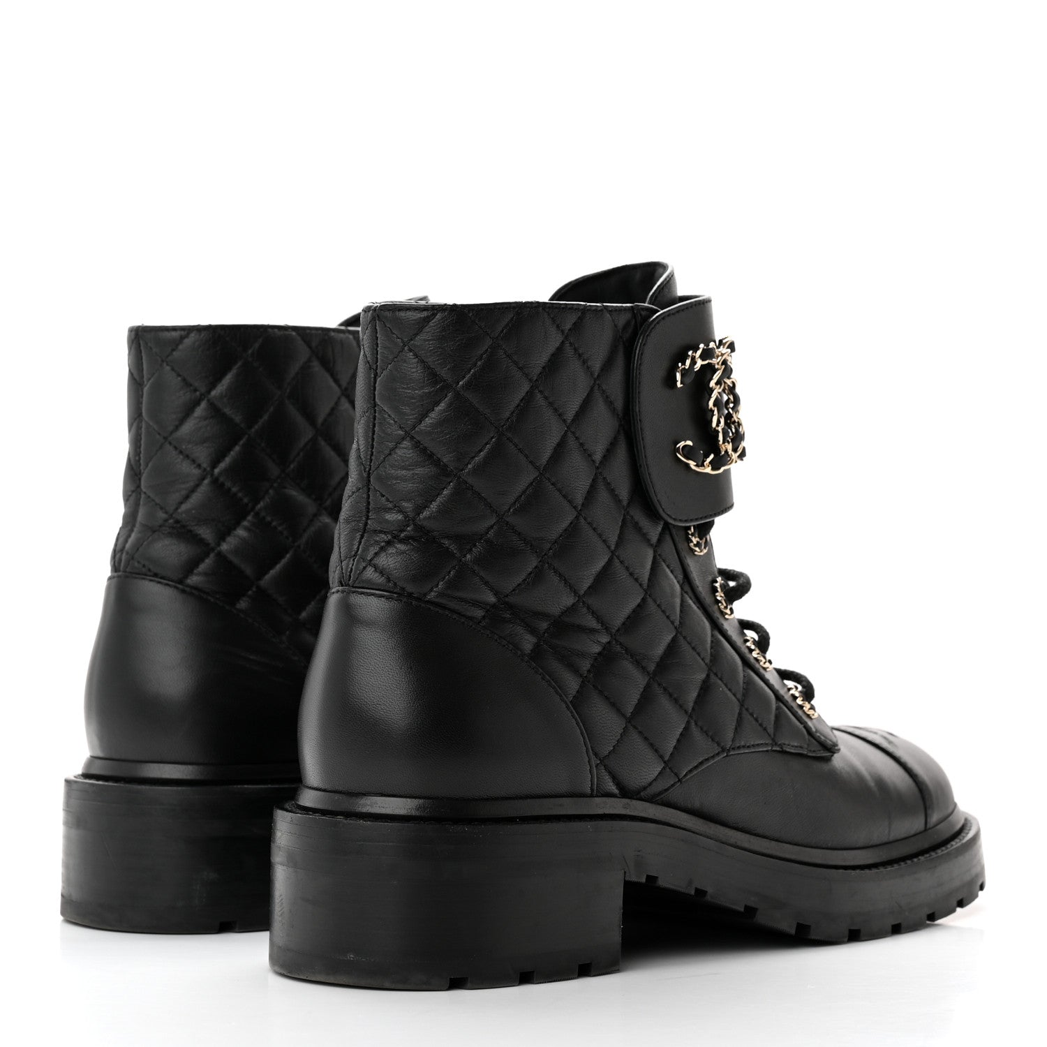 Chanel Shiny Lambskin Quilted Lace Up Combat Boots 40.5 Black 4 of 14