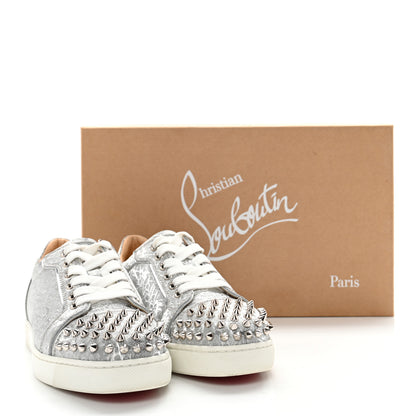 Christian Louboutin Glitter Metallic Calfskin Spikes Vieira 2 Flat Sneakers 37.5 Silver 13 of 13