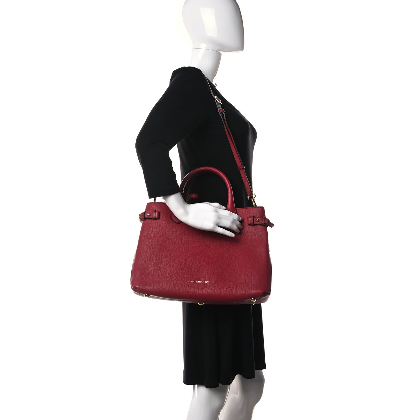 Grainy Calfskin House Check Medium Banner Tote Red