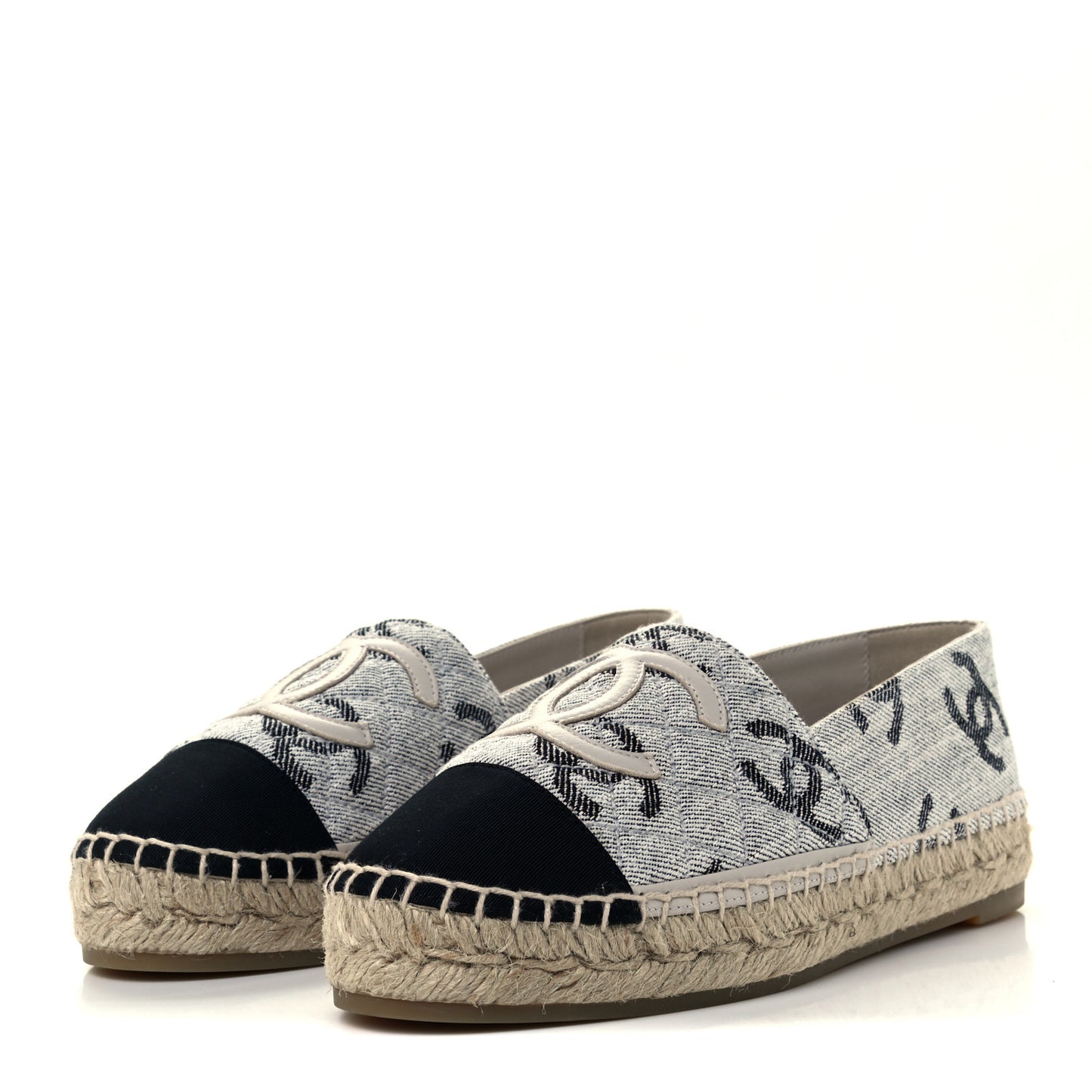 Cotton Jacquard Grosgrain CC Print Espadrilles 36 Grey Black
