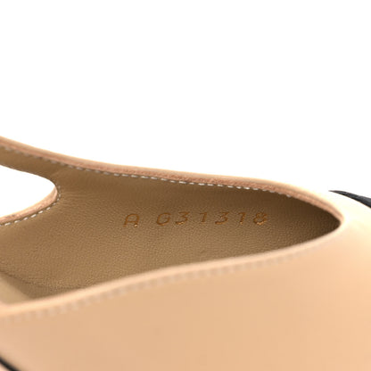 Chanel Goatskin Grosgrain Cap Toe CC Slingback Pumps 37.5 Beige Black 8 of 10